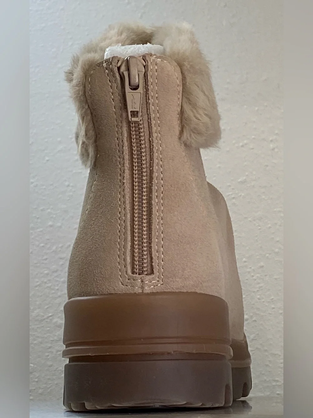 BARETRAPS SUEDE WEATHERPROOF ZIP UP CUFFED ANKLE BOOTS IN TAUPE